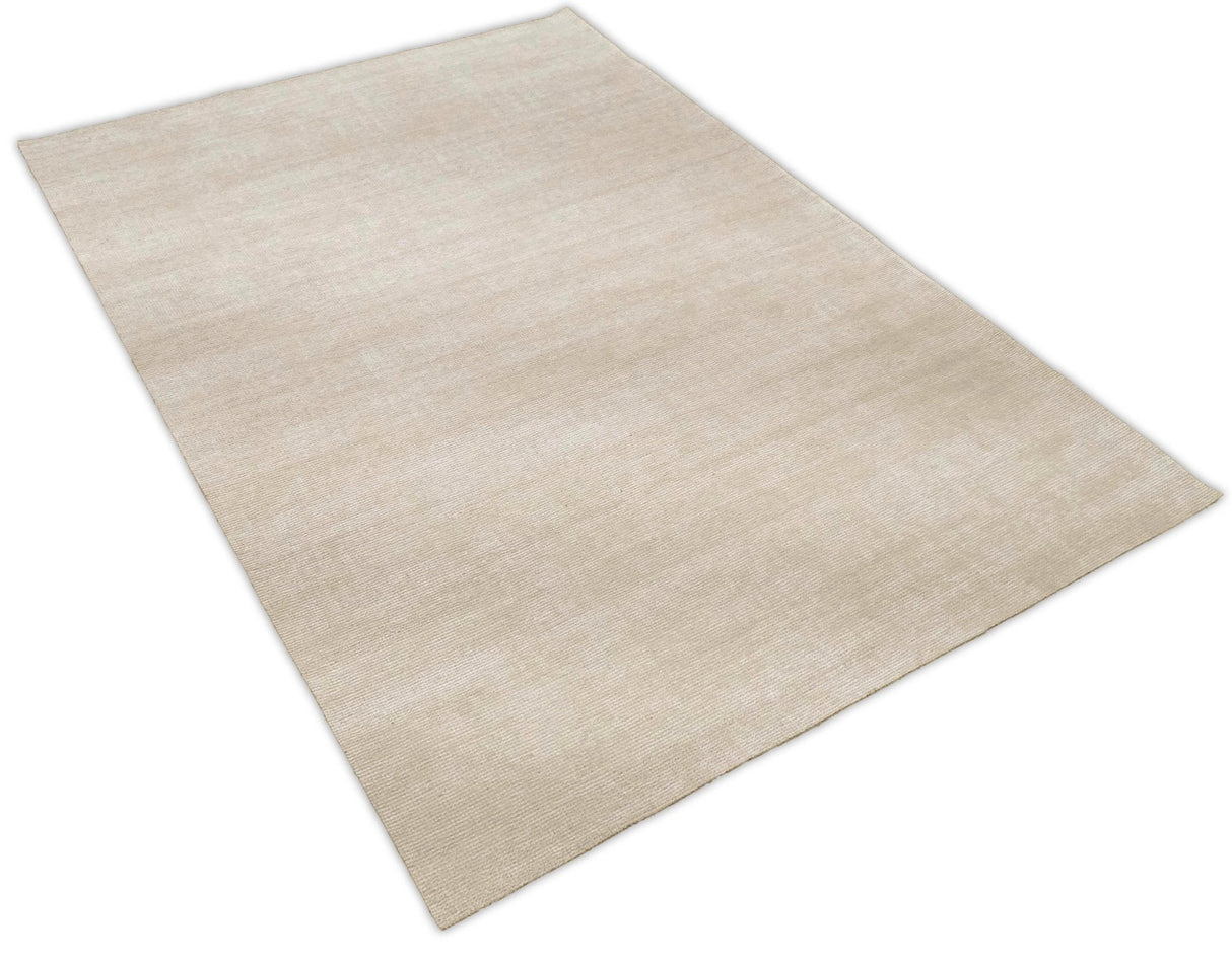 Modern Solid Beige Hand Woven Wool Area Rug