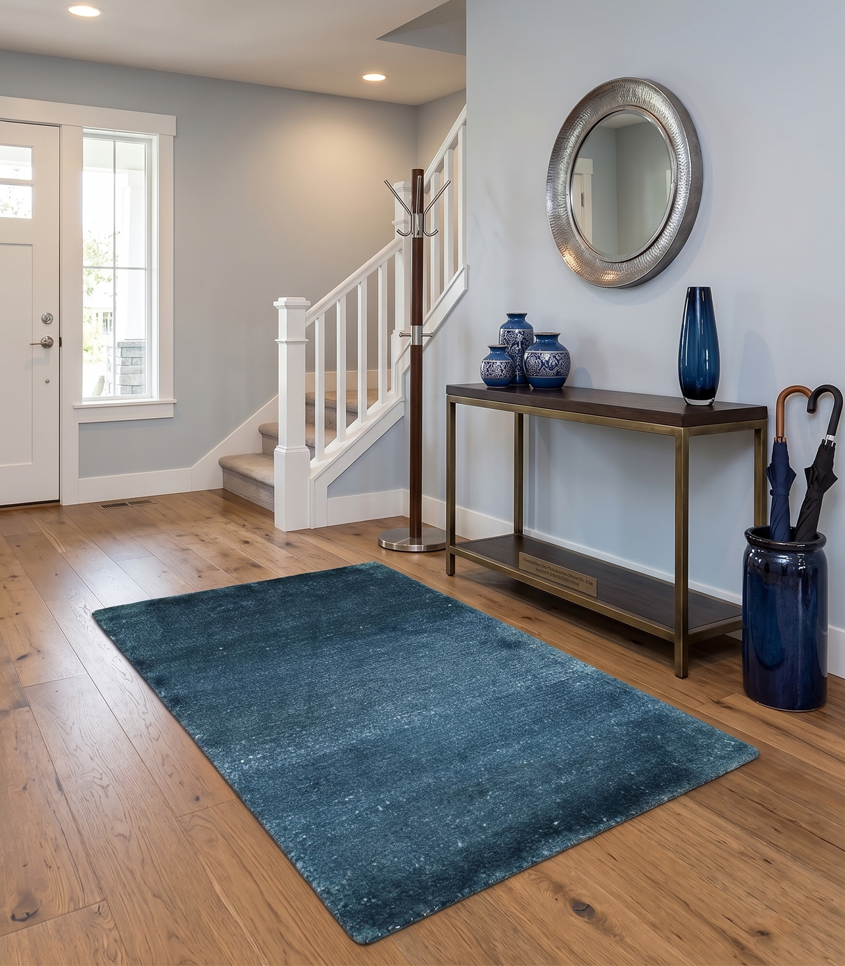 Modern Solid Blue 2x3 Hand Knotted Bamboo Silk Rug