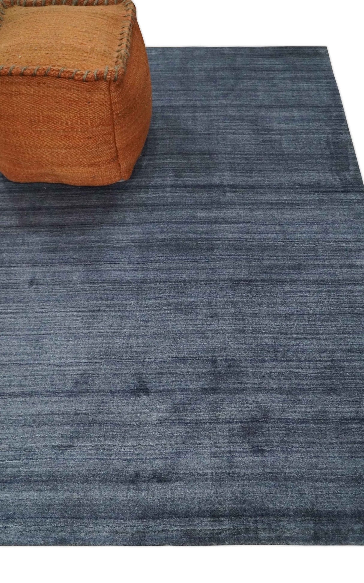 Modern Solid Blue 5x7 Blended Bamboo Silk Hand Woven Area Rug