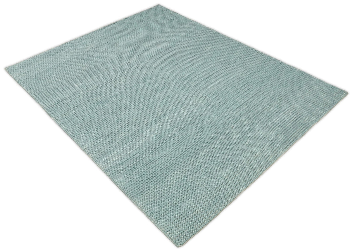 Modern Solid Blue Design Handmade Wool Area Rug
