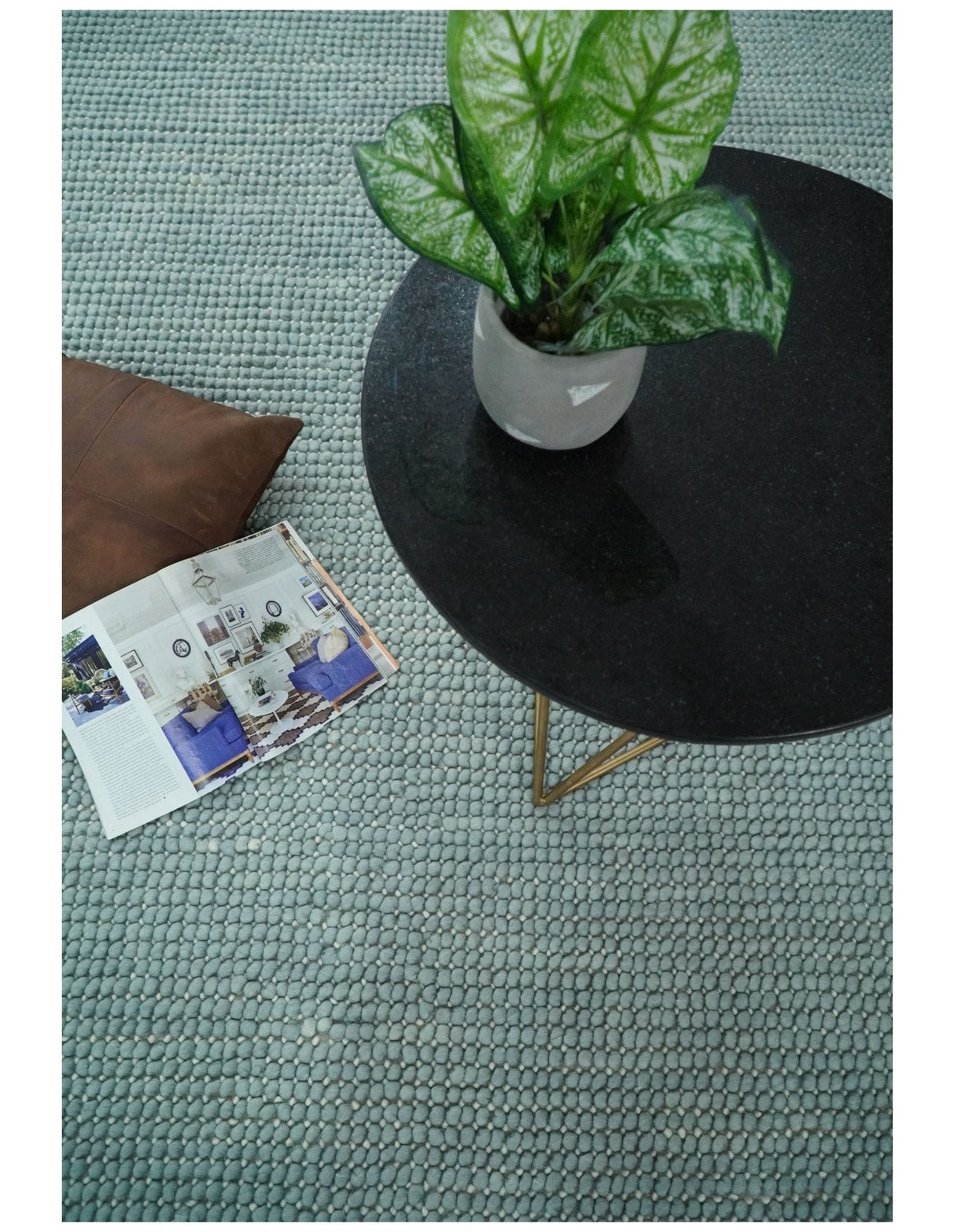 Modern Solid Blue Design Handmade Wool Area Rug