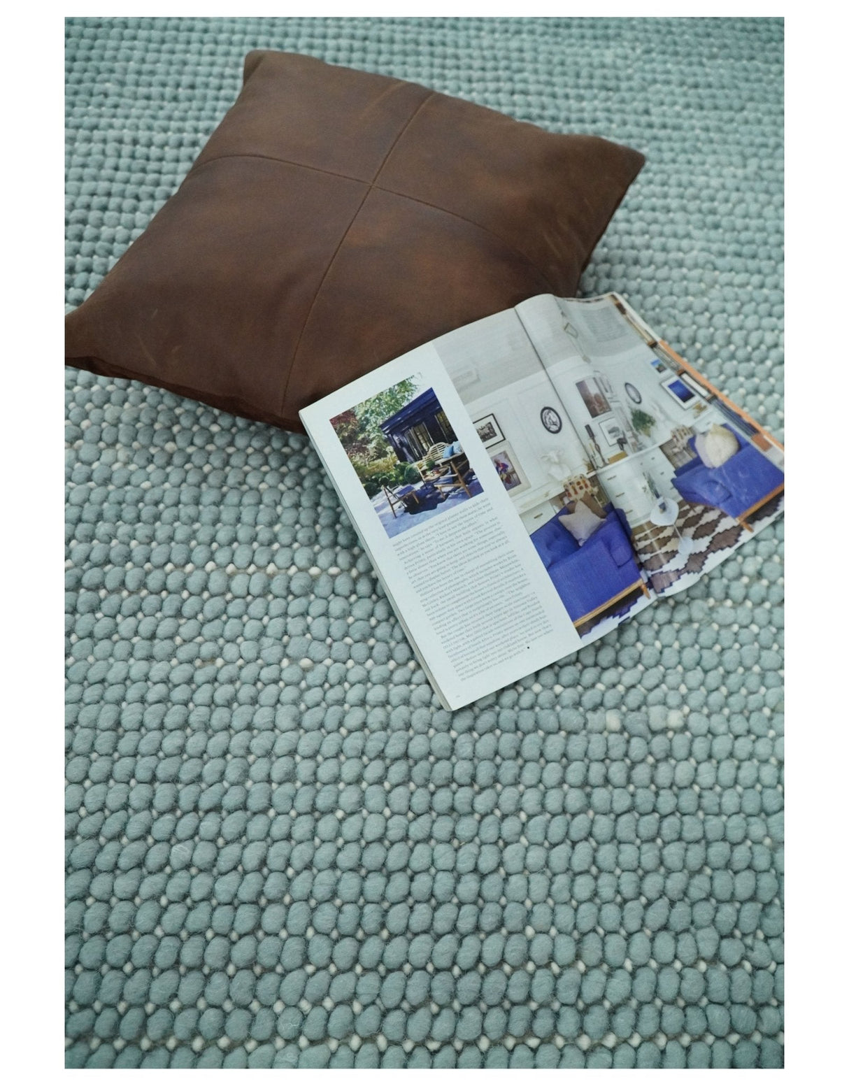 Modern Solid Blue Design Handmade Wool Area Rug