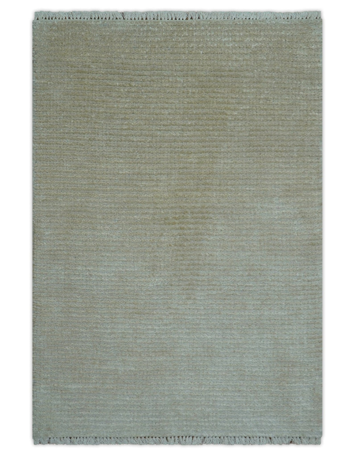 Modern Solid Design Beige Hand Knotted Wool And Silk Rug