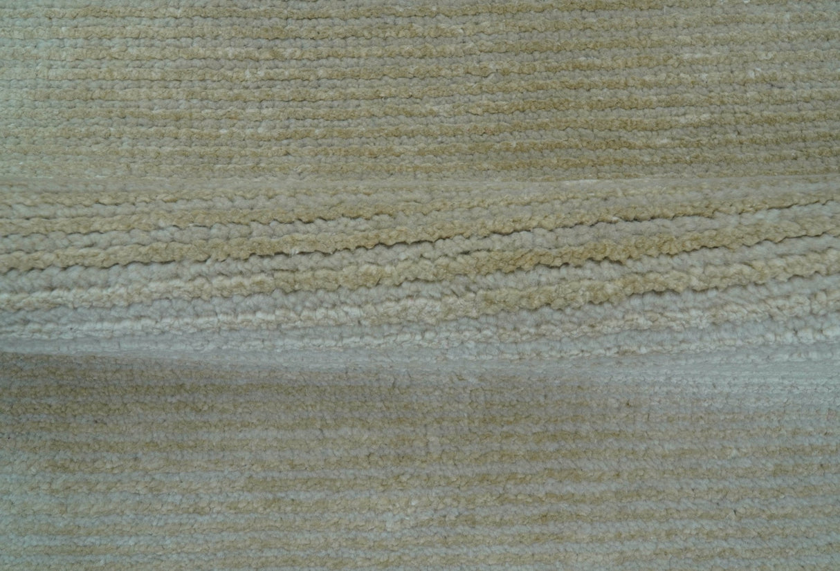 Modern Solid Design Beige Hand Knotted Wool And Silk Rug