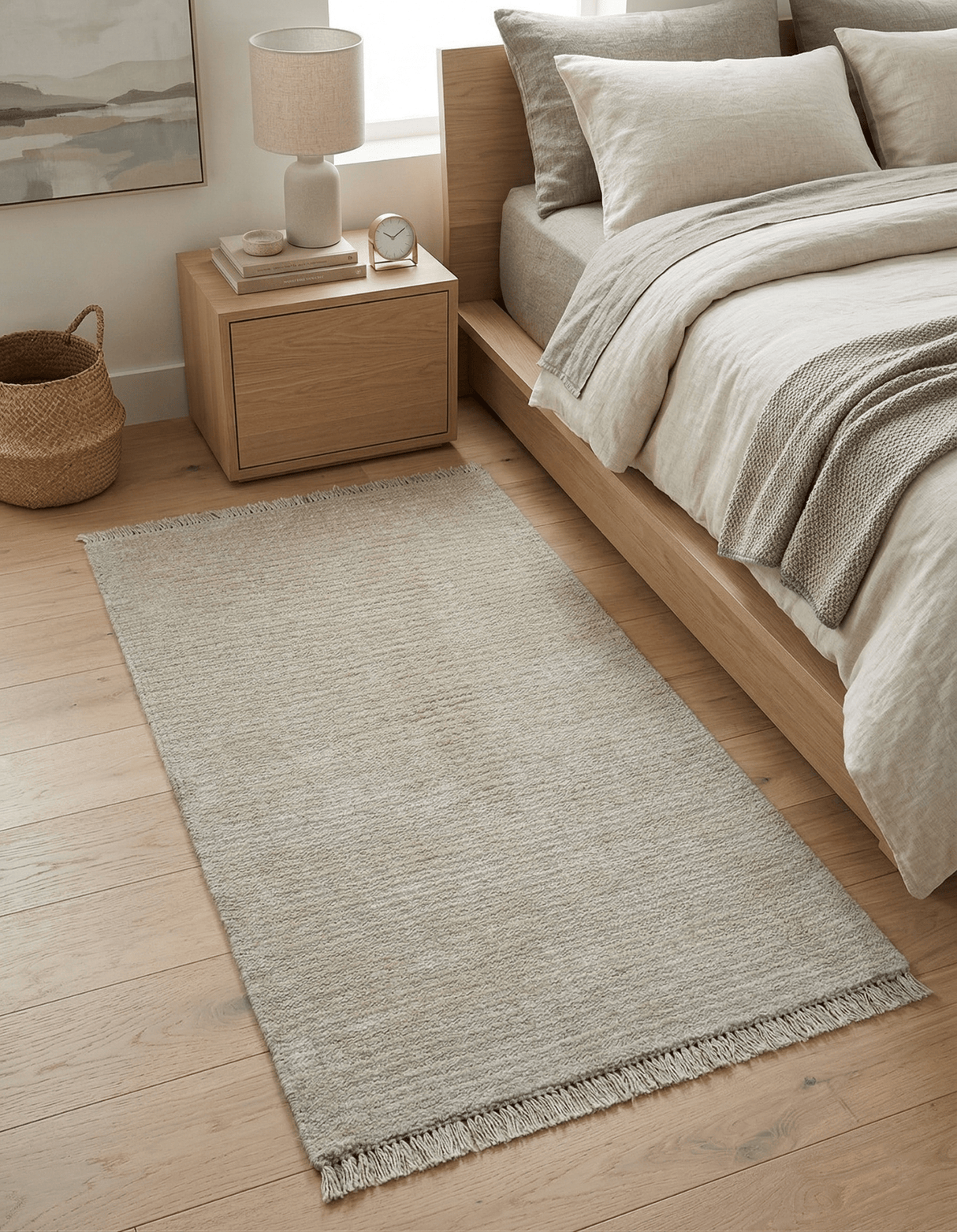 Modern Solid Design Beige Hand Knotted Wool And Silk Rug
