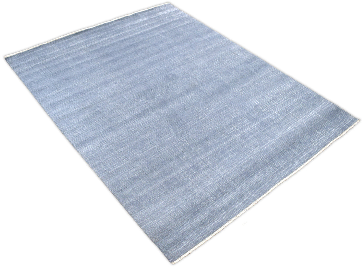 Modern Solid Design Blue Hand Knotted Wool 8x10 Area Rug