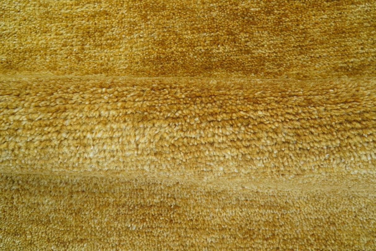 Modern Solid Design Gold Hand Knotted Wool Area Rug