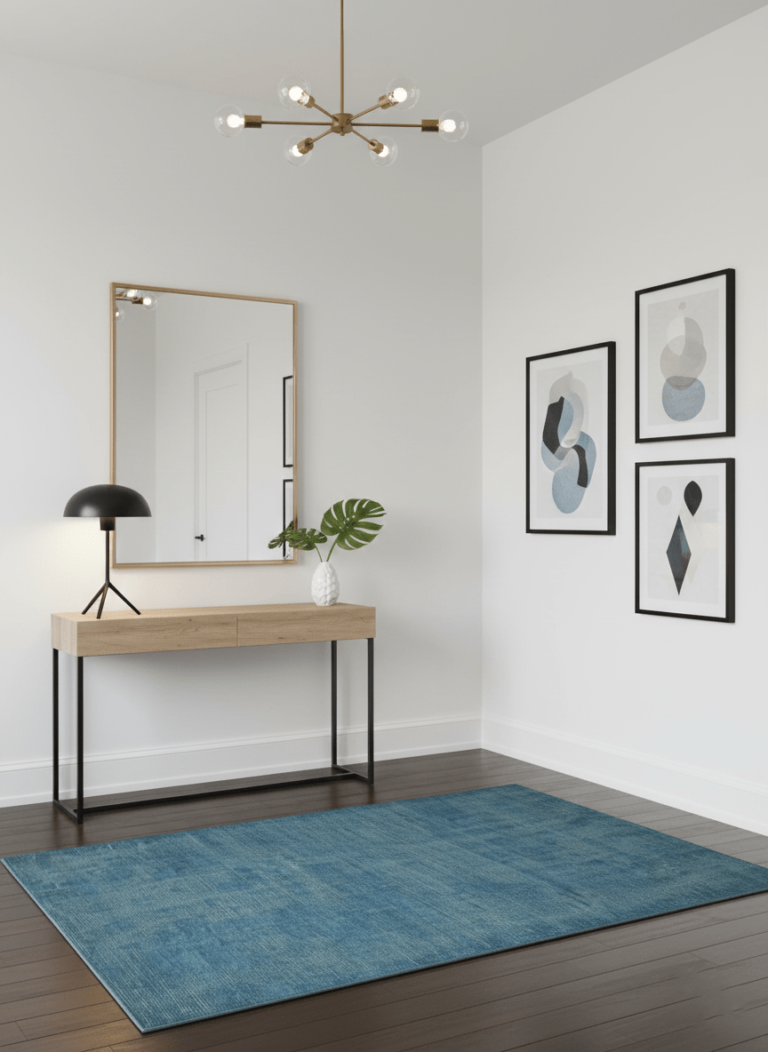 Modern Solid Design Gray And Blue 5x8 Hand Knotted Wool Area Rug