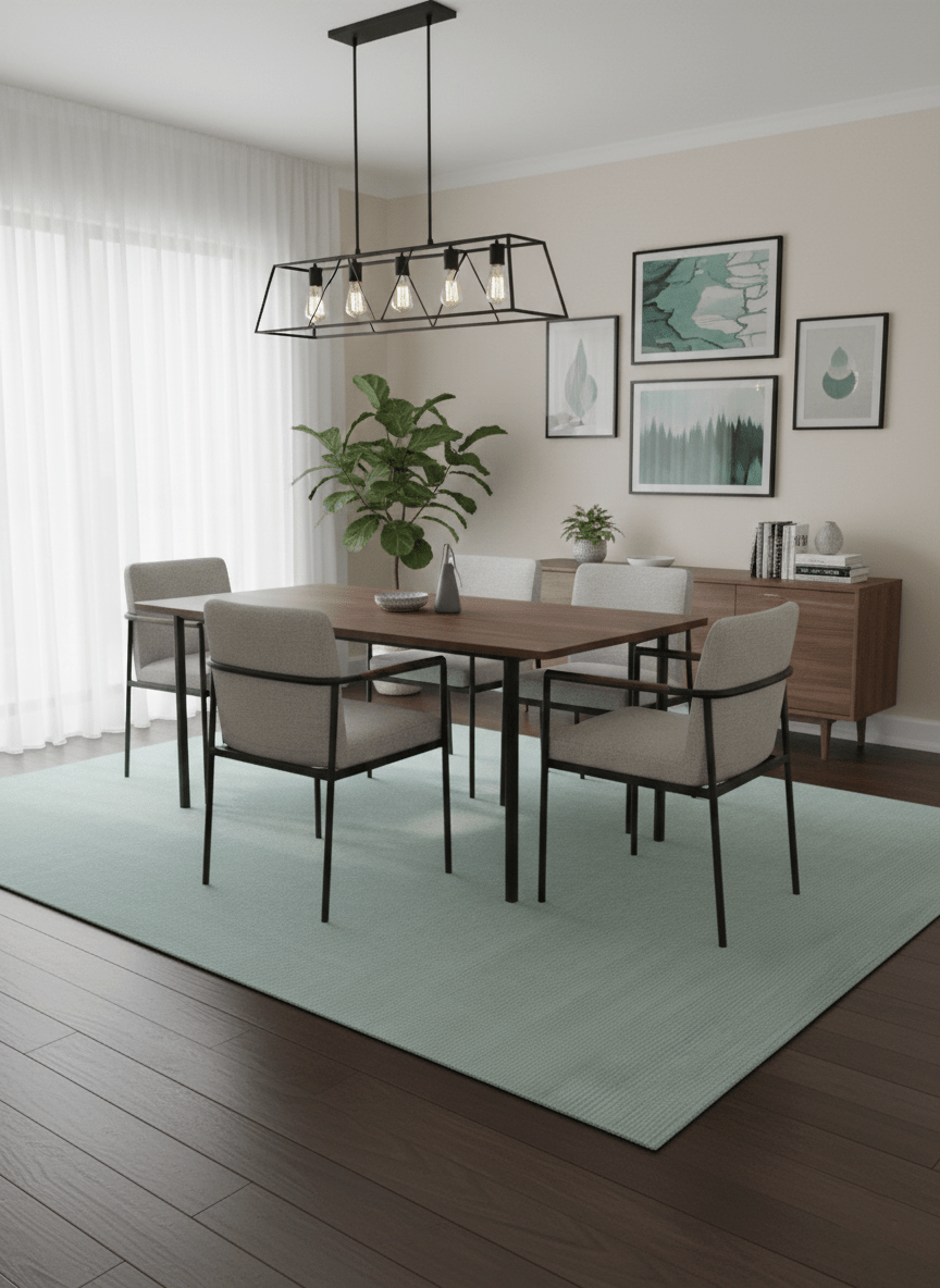 Modern Solid Design Green And Blue 5x8 Hand Knotted Wool Area Rug