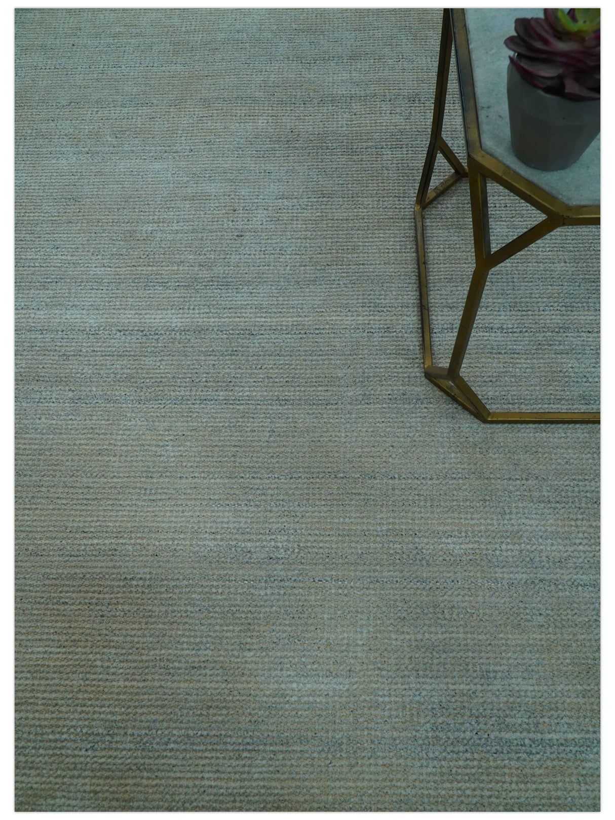 Modern Solid Design Green And Blue 5x8 Hand Knotted Wool Area Rug
