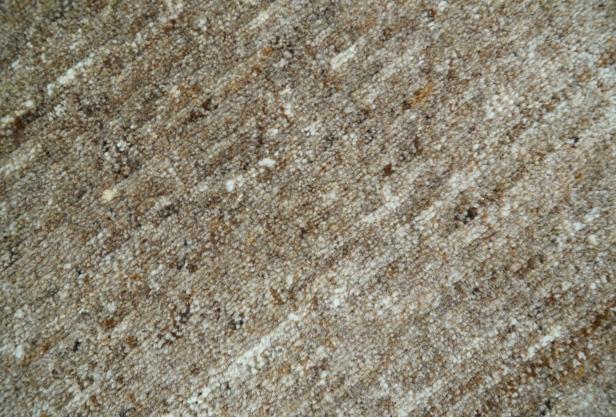 Modern Solid Design Natural Brown Hand Knotted Wool Rug
