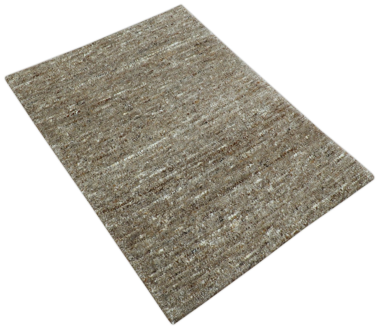Modern Solid Design Natural Brown Hand Knotted Wool Rug