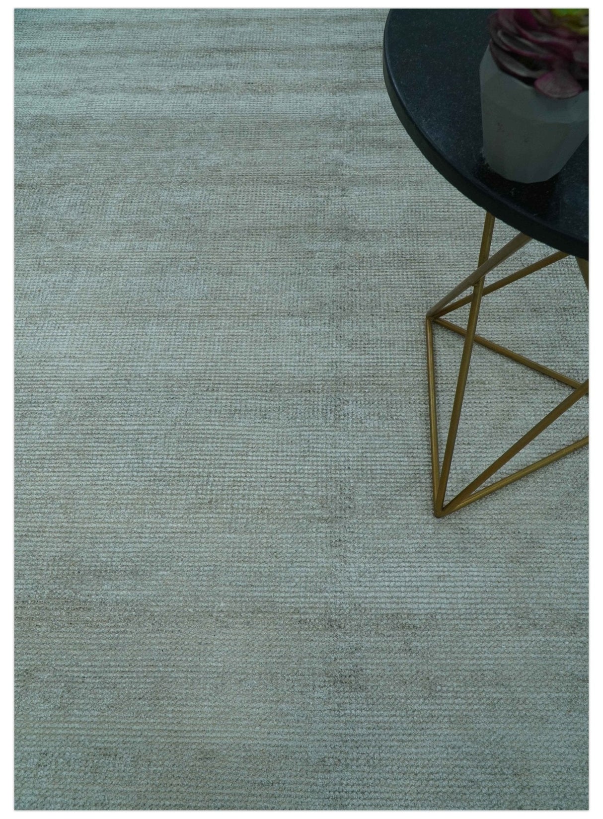 Modern Solid Design Silver Hand Knotted 9x12 Wool Area Rug