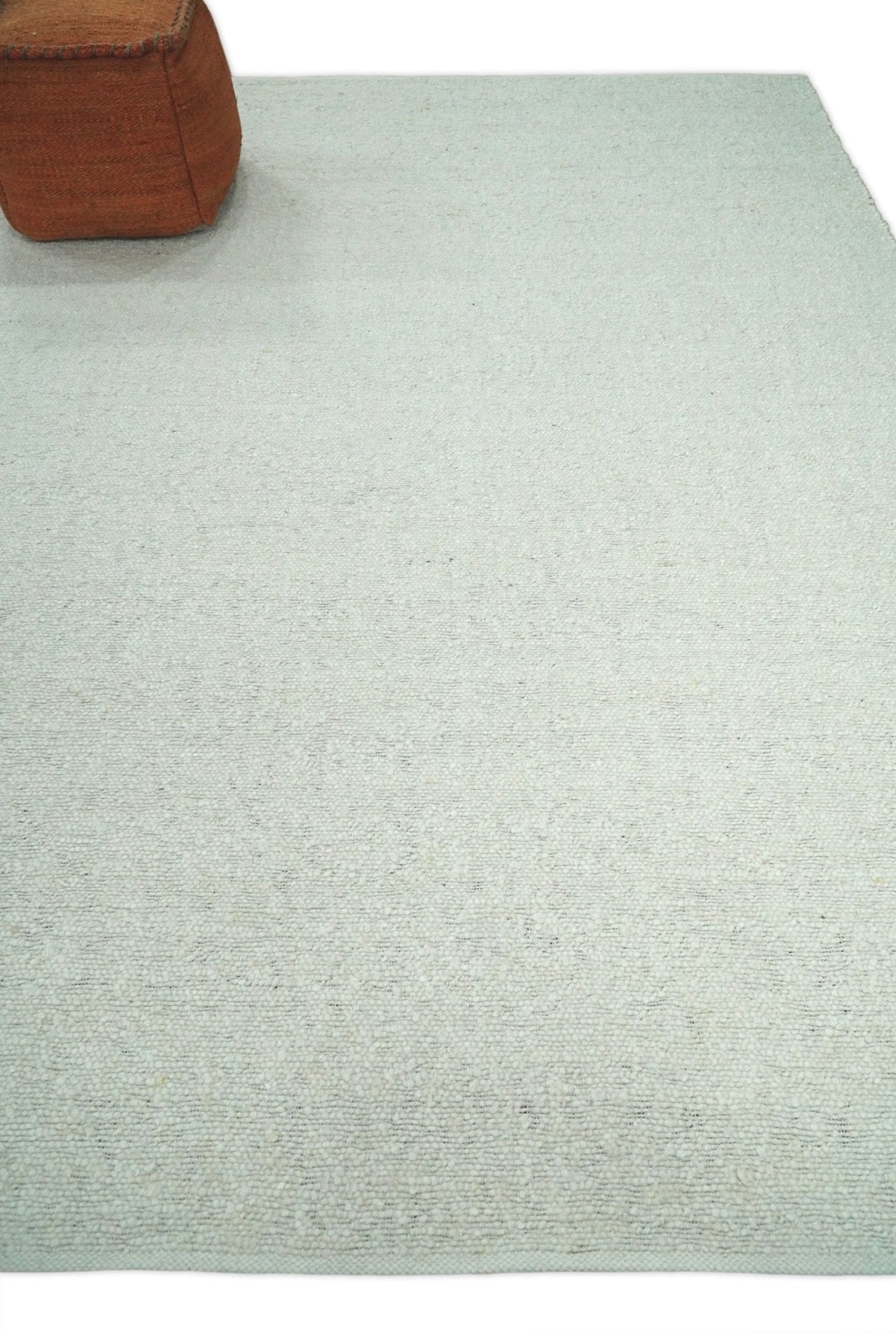 Modern Solid Design White Handwoven Wool Area Rug
