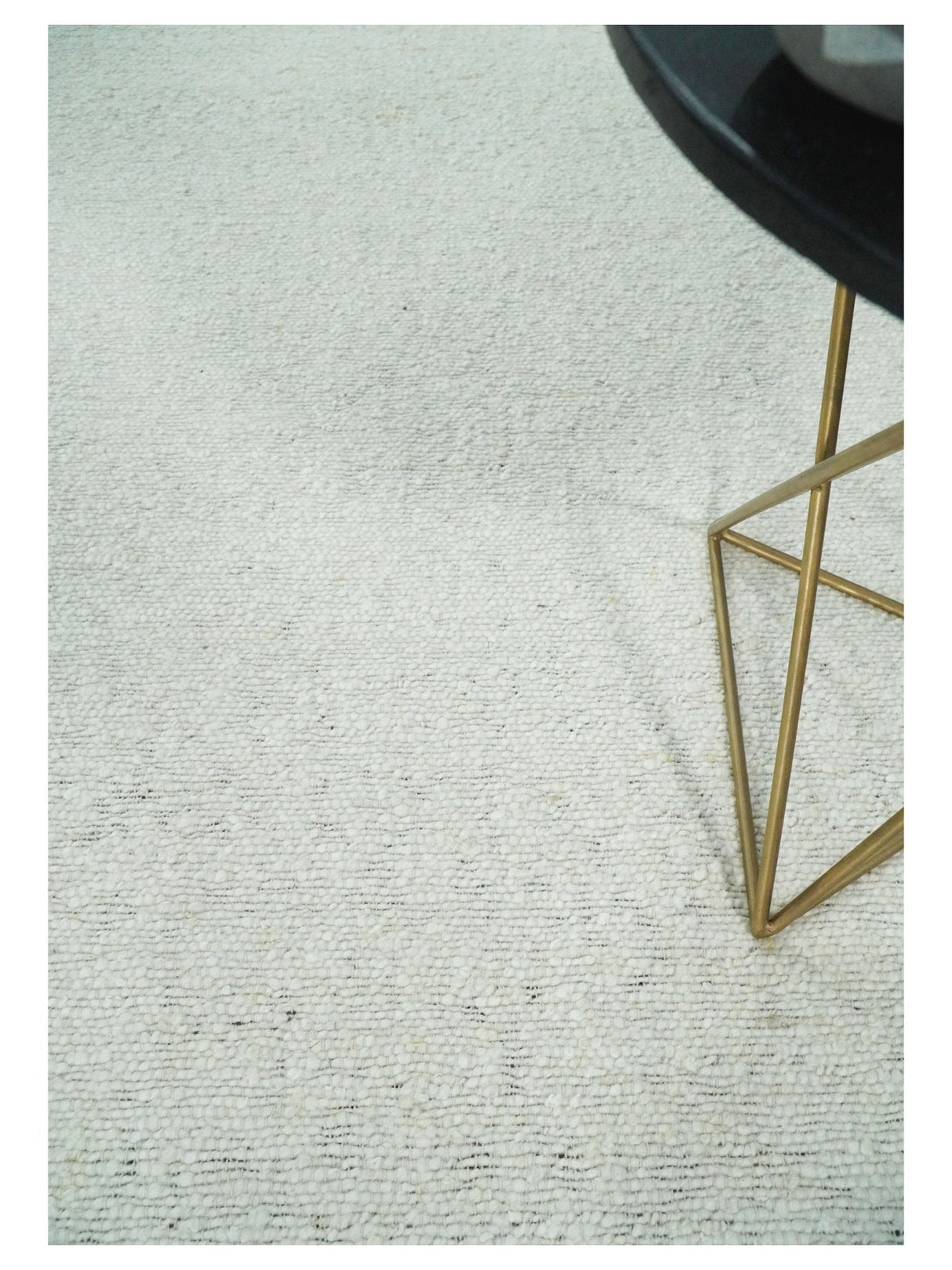 Modern Solid Design White Handwoven Wool Area Rug