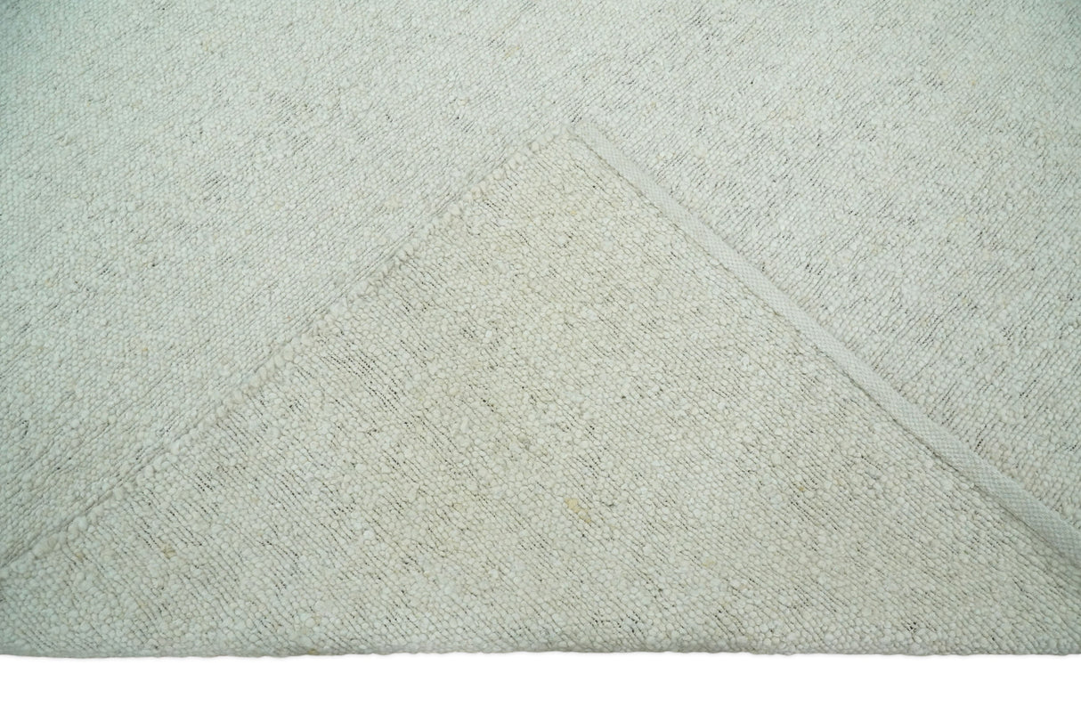 Modern Solid Design White Handwoven Wool Area Rug