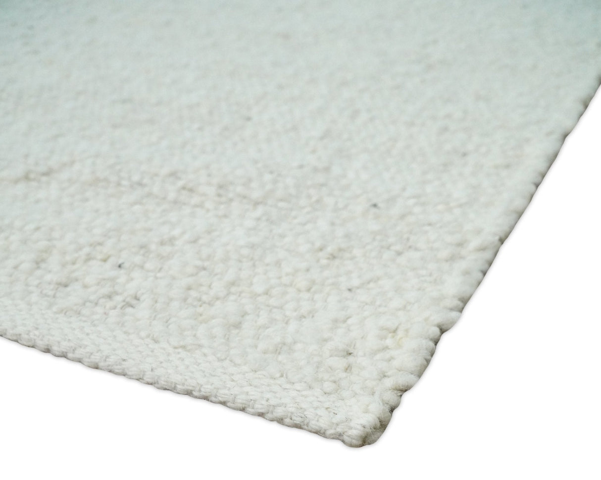Modern Solid Design White Handwoven Wool Area Rug