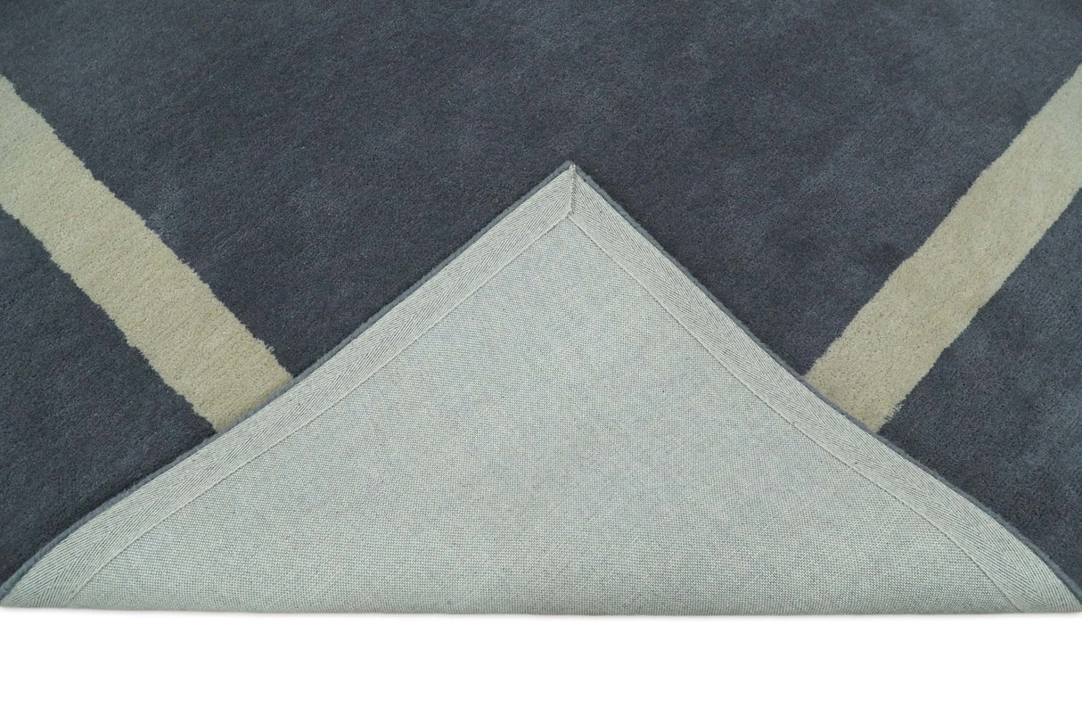 Modern Solid Gray and Beige Hand Tufted Wool Area Rug