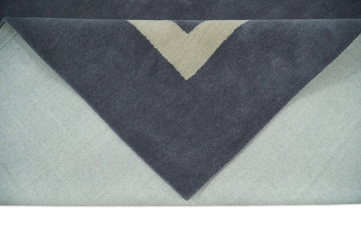 Modern Solid Gray and Beige Hand Tufted Wool Area Rug