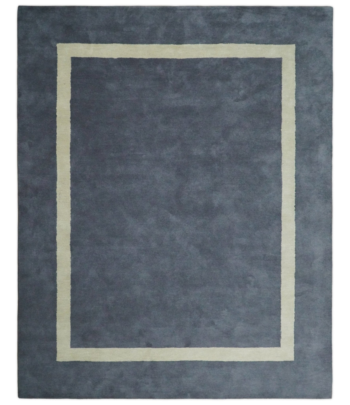 Modern Solid Gray and Beige Hand Tufted Wool Area Rug