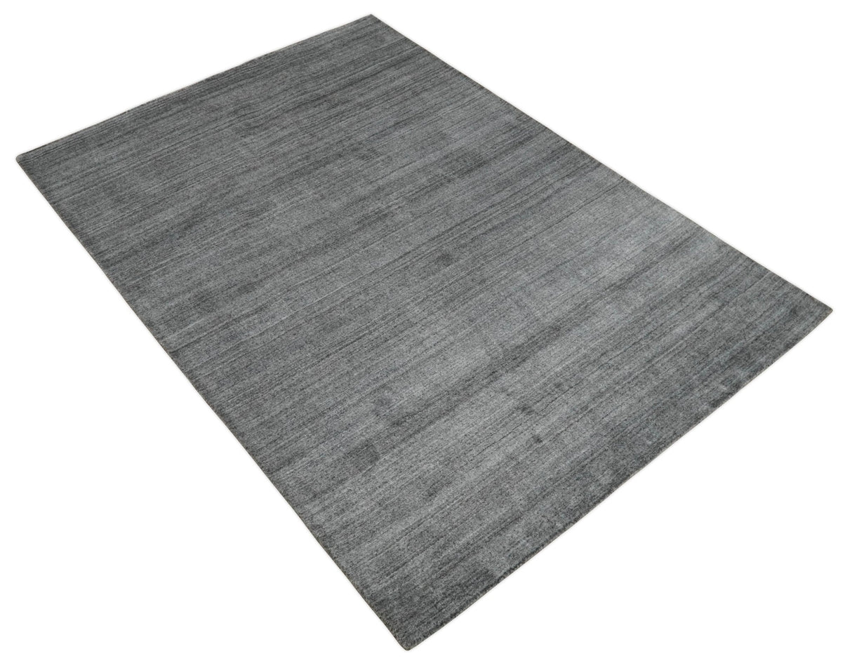 Modern Solid Gray Shaded 5x7 Blended Wool Hand Woven Area Rug