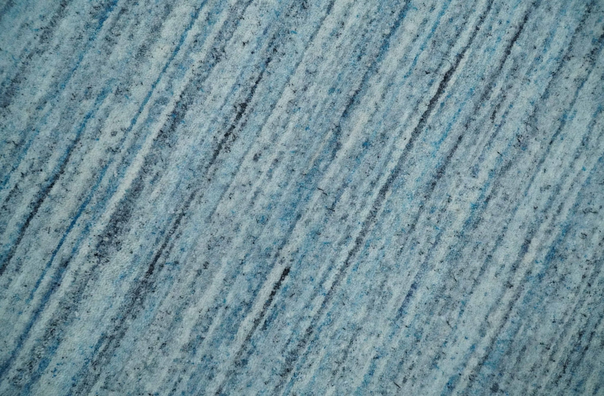 Modern Solid Handloom Aqua and Silver 8x10 Contemporary Wool Area Rug
