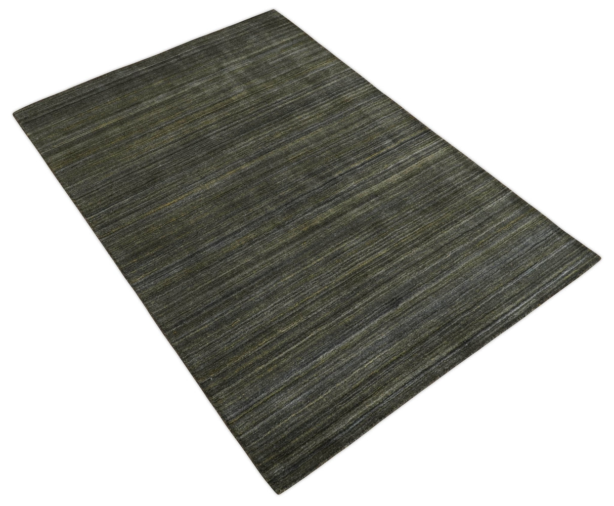Modern Solid Olive and Gray 5x7 Blended bamboo Silk Hand Woven Area Rug