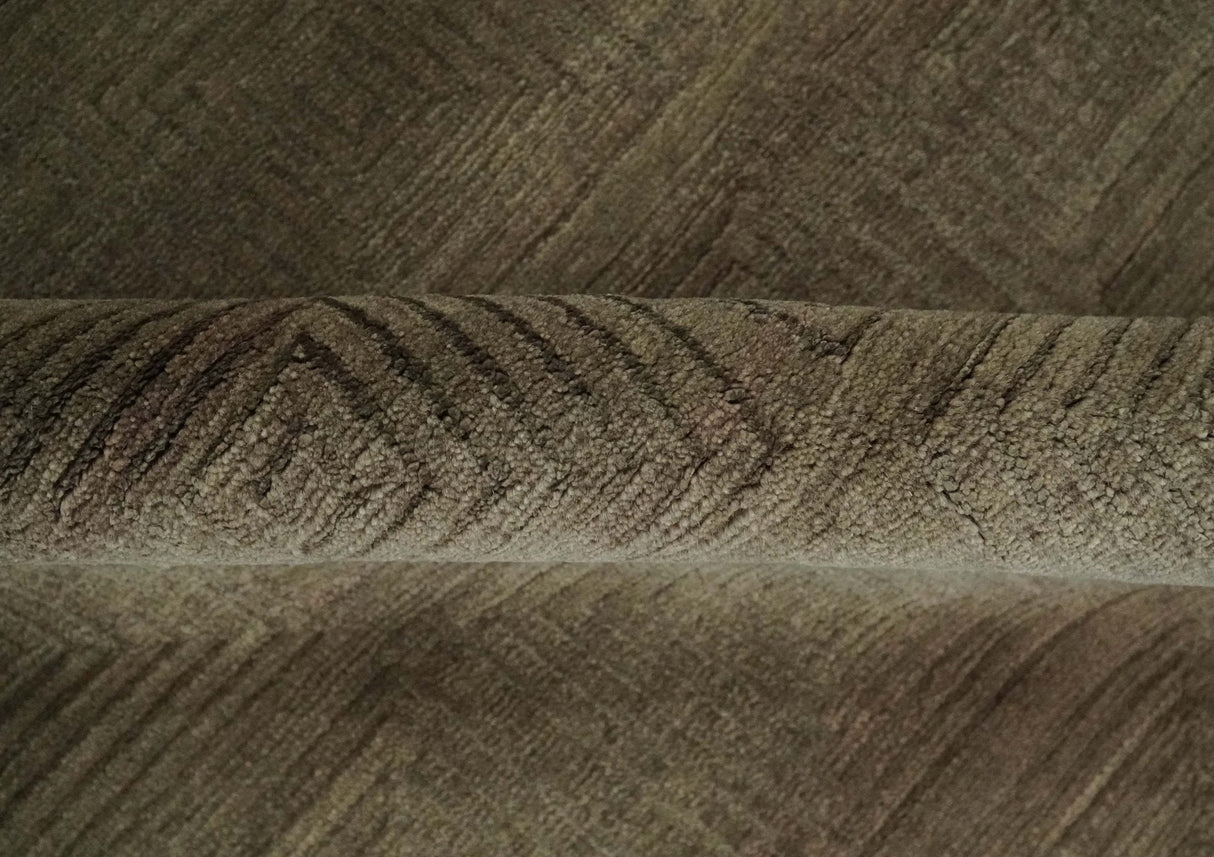 Modern Solid Olive Geometrical Pattern Contemporary Handloom 5x7 wool and Art silk Area Rug-Area Rug-Parc Decor