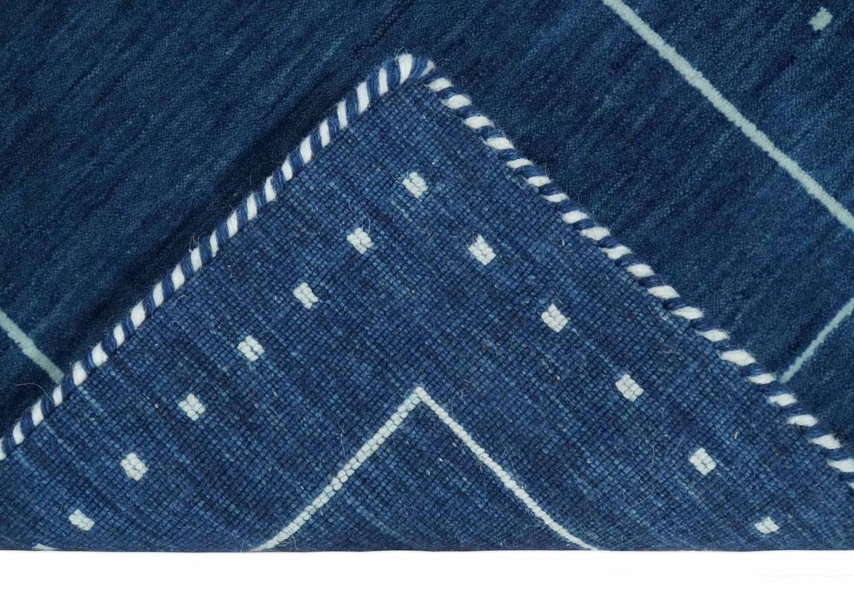 Modern Solid Plane Blue Hand Loomed Southwestern Custom Made wool Area Rug