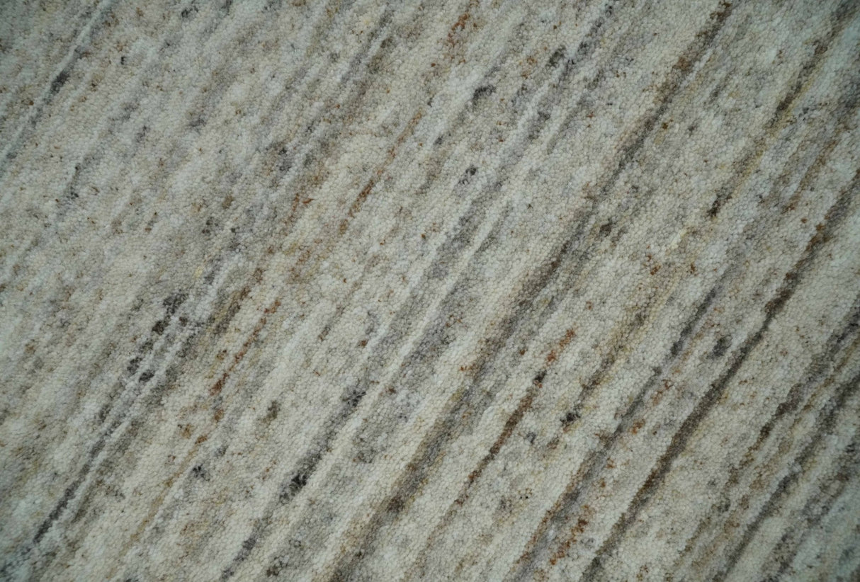 Modern Solid Self Design Abstract Handloom Ivory, Silver and Brown 8x10 Contemporary Wool Area Rug | TRD10282810S