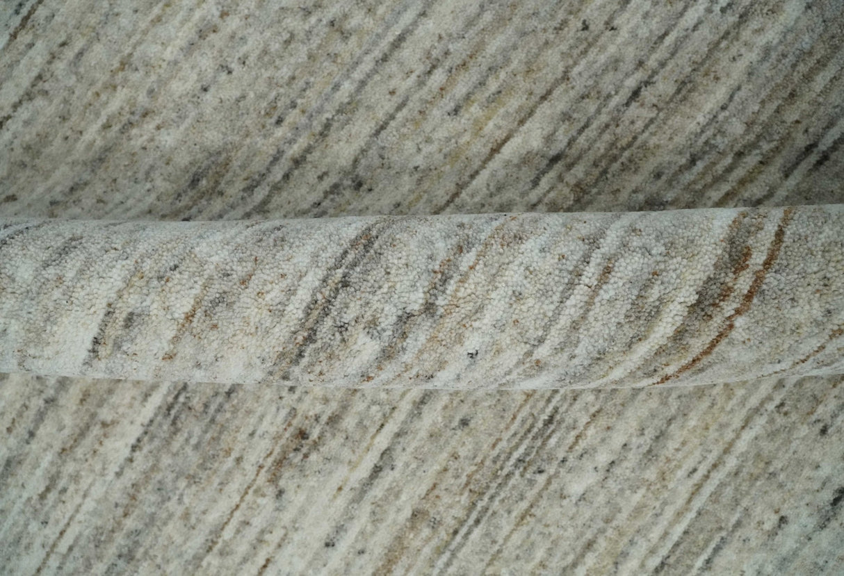 Modern Solid Self Design Abstract Handloom Ivory, Silver and Brown 8x10 Contemporary Wool Area Rug | TRD10282810S
