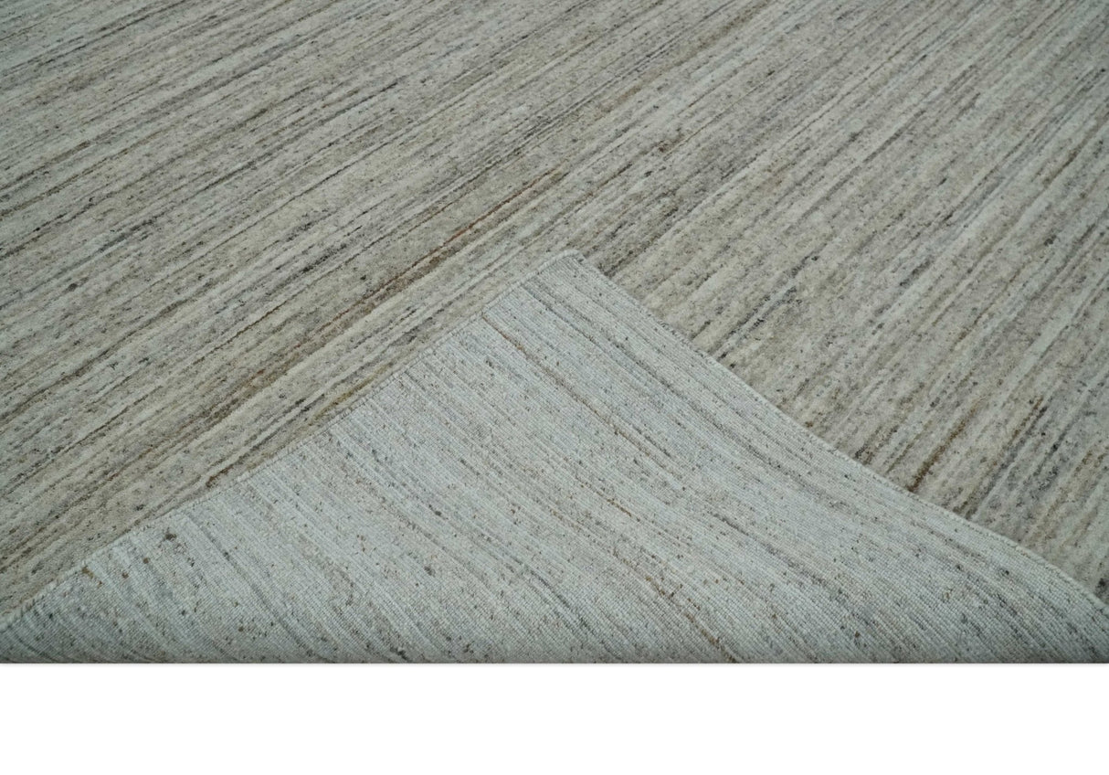 Modern Solid Self Design Abstract Handloom Ivory, Silver and Brown 8x10 Contemporary Wool Area Rug | TRD10282810S