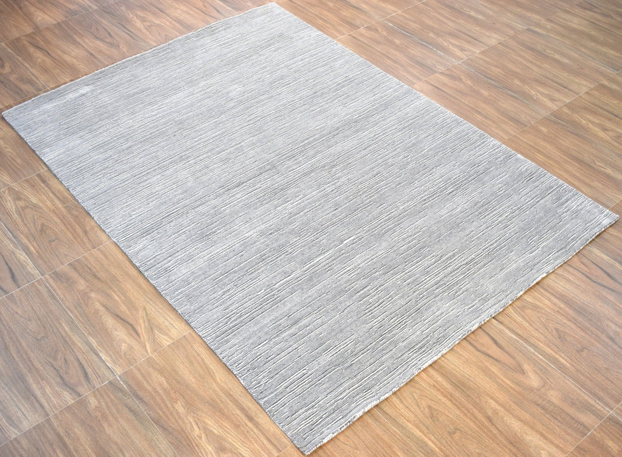 Modern Solid Silver Hand Loom Wool 5x8 Area Rug