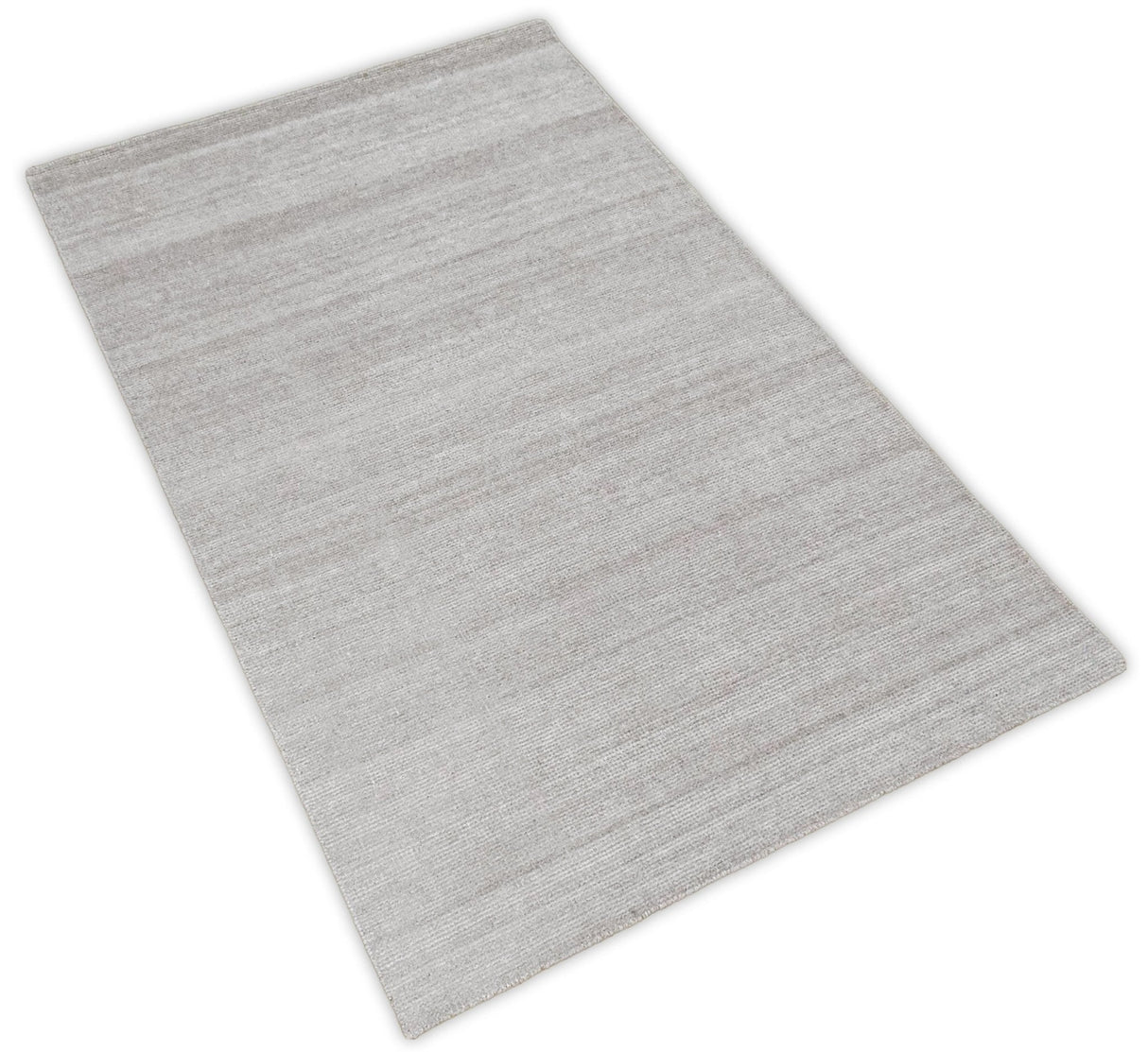 Modern Solid Silver Hand Woven Wool and Viscose Rug