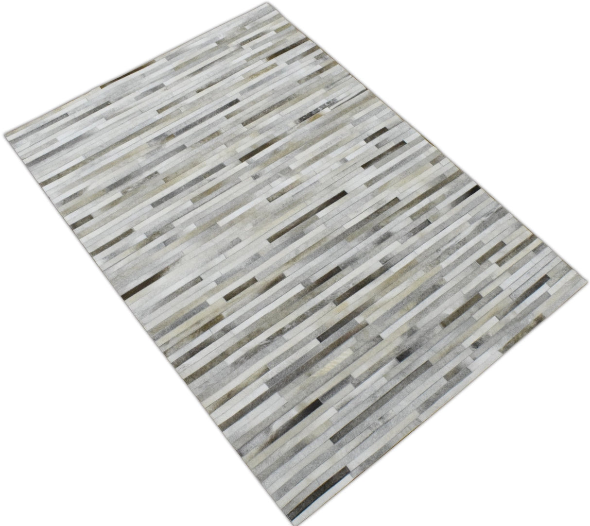 Modern Stripe Design Handmade 5x8 Beige and Ivory Leather Area Rug