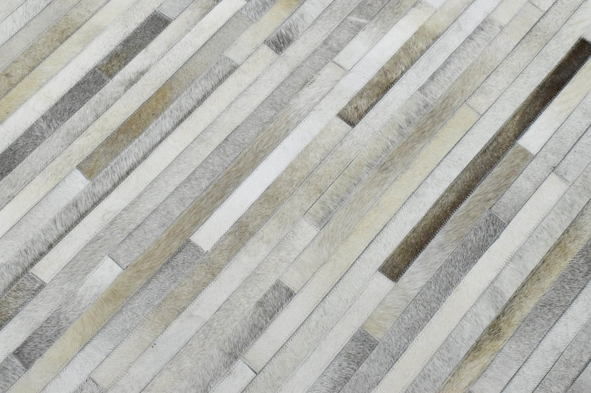 Modern Stripe Design Handmade 5x8 Beige and Ivory Leather Area Rug