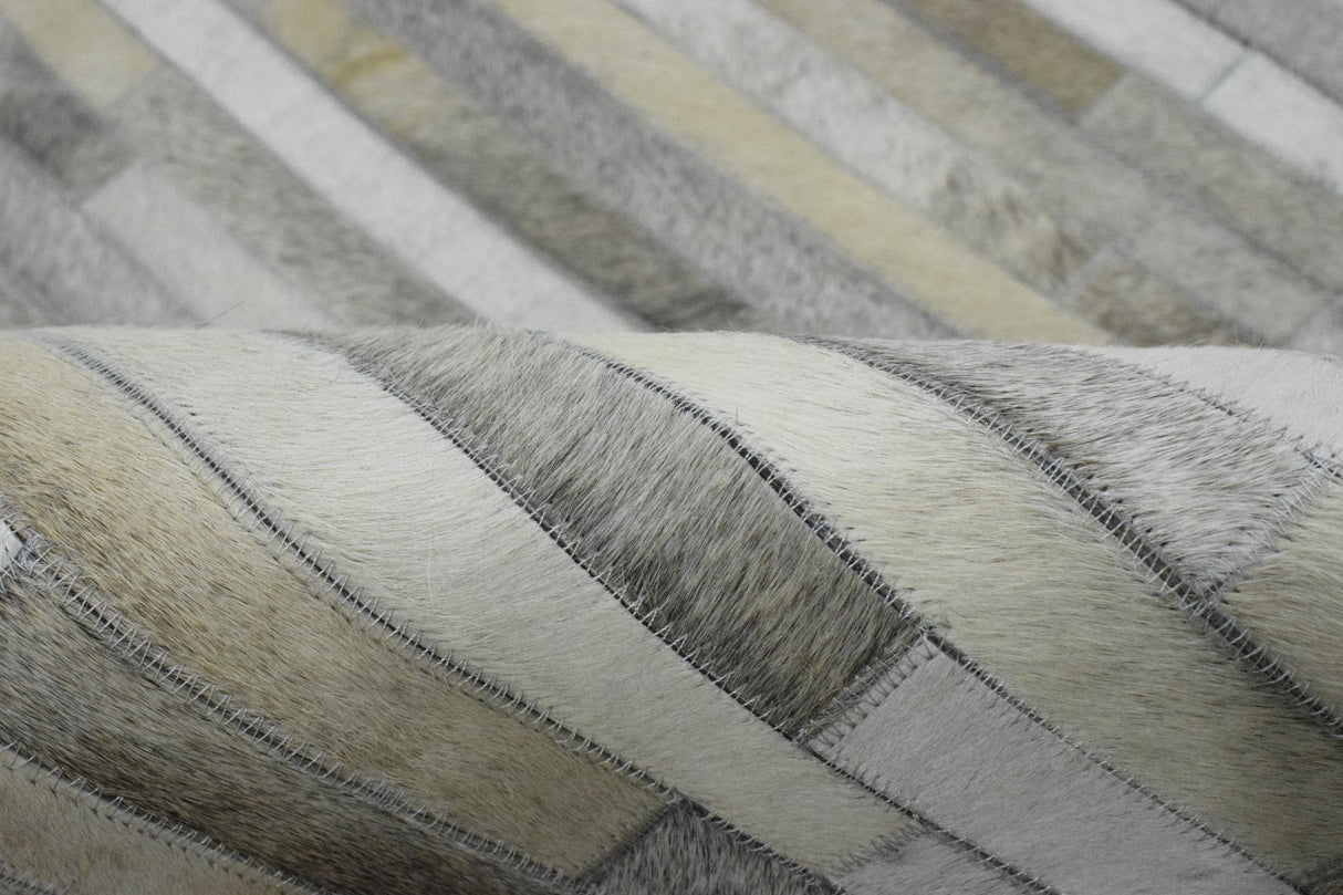 Modern Stripe Design Handmade 5x8 Beige and Ivory Leather Area Rug