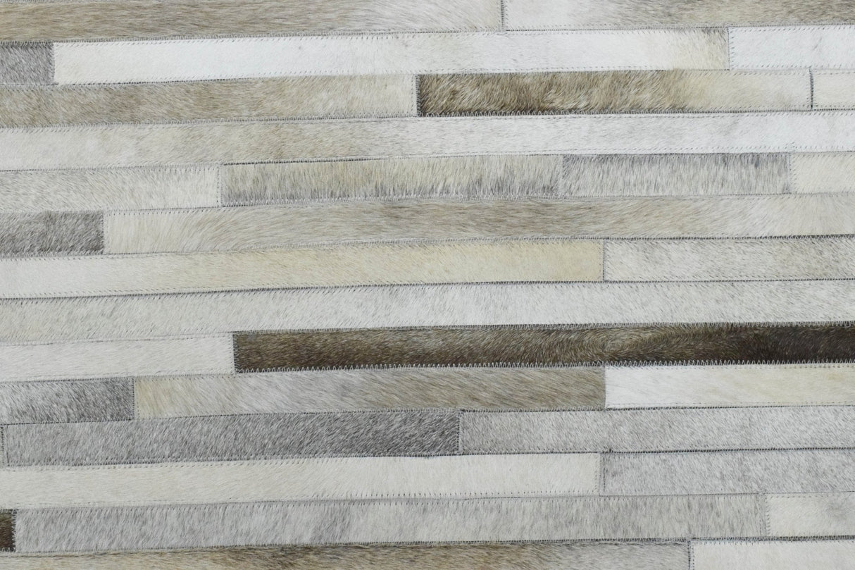 Modern Stripe Design Handmade 5x8 Beige and Ivory Leather Area Rug