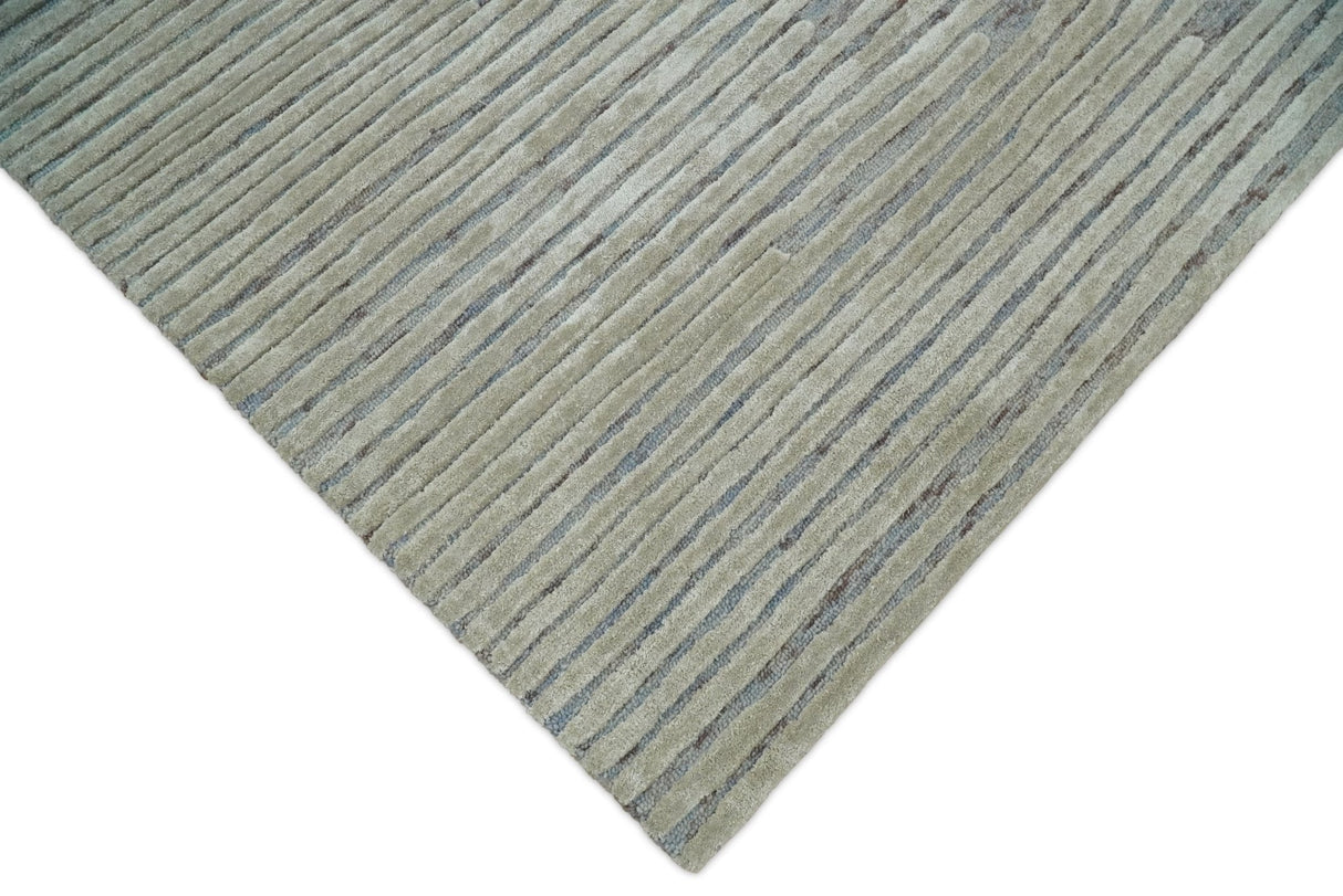 Modern Stripe Pattern Beige and Gray Hand Tufted Wool and Silk Area Rug