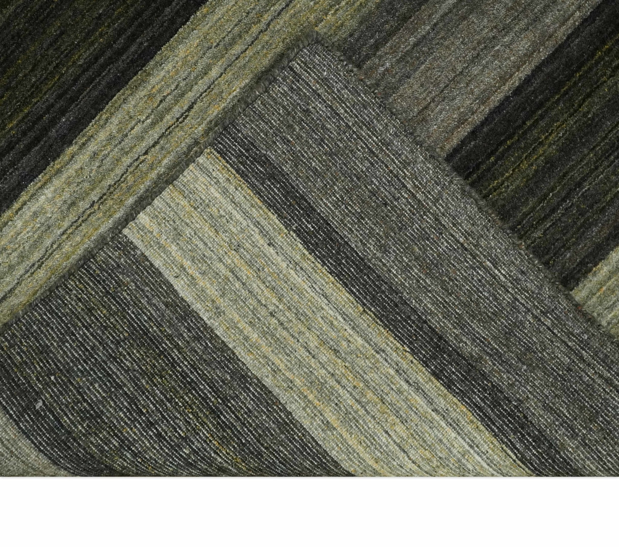 Modern Stripes 5x7 Antique Moss Green and Gray Wool Hand Woven Area Rug