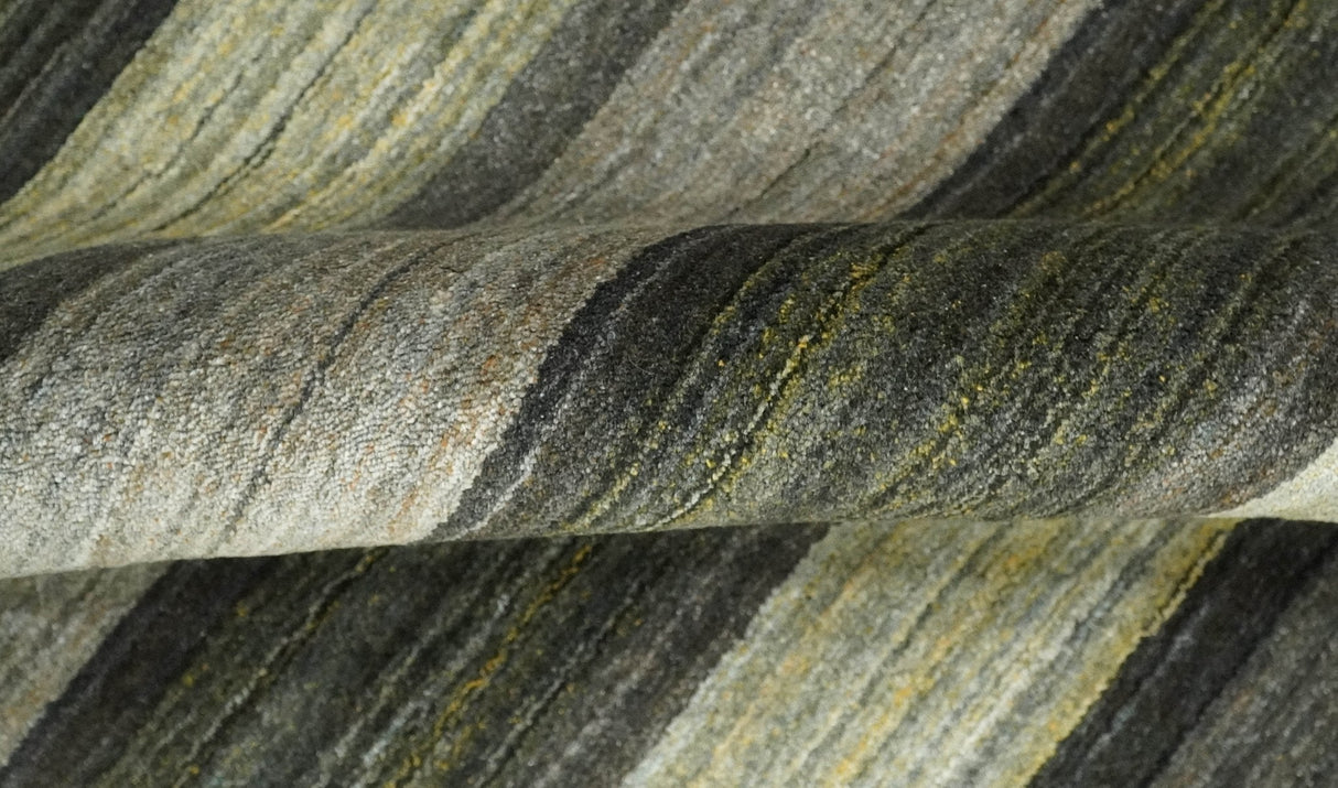 Modern Stripes 5x7 Antique Moss Green and Gray Wool Hand Woven Area Rug