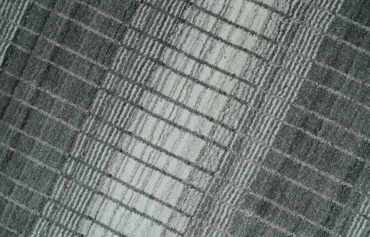 Modern Stripes 8x10 Hand Made Ivory and Gray Blended Wool Area Rug