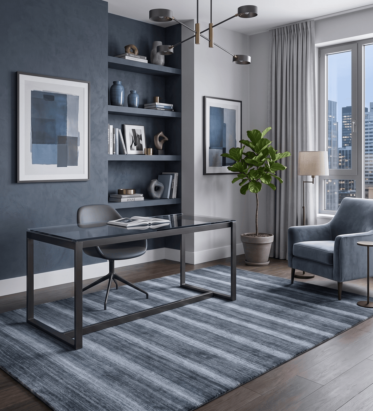 Modern Stripes Design 5x7 Charcoal and Silver Wool Hand Woven Area Rug