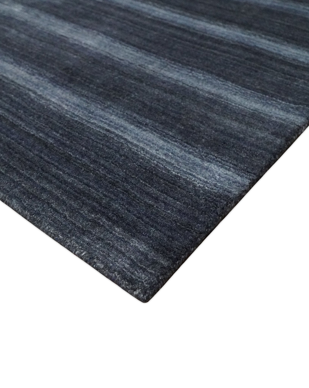 Modern Stripes Design 5x7 Charcoal and Silver Wool Hand Woven Area Rug