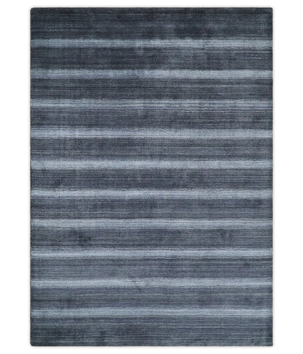 Modern Stripes Design 5x7 Charcoal and Silver Wool Hand Woven Area Rug