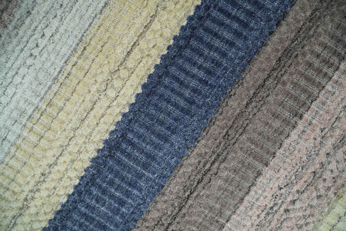 Modern Stripes Design 8x10 Hand Made Multicolor Blended Wool Area Rug