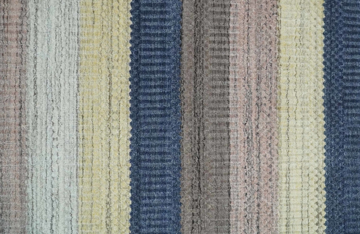 Modern Stripes Design 8x10 Hand Made Multicolor Blended Wool Area Rug