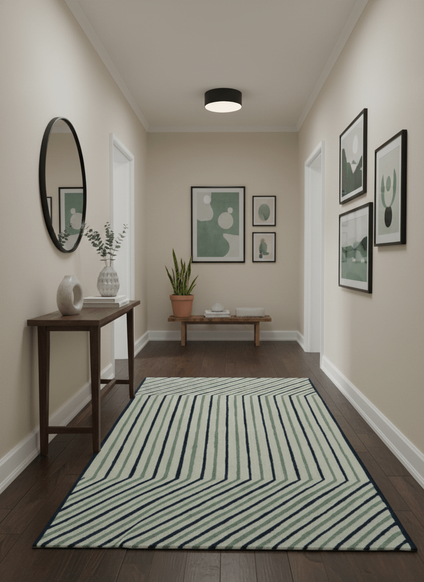 Modern Stripes Design Beige And Blue Hand Tufted Custom Made Wool Area Rug