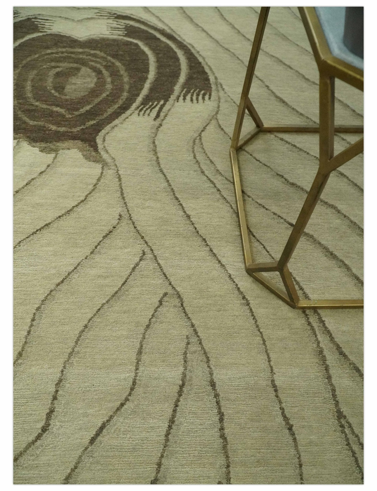 Modern Stripes Design Beige and Brown Hand loom 5.6x8 wool and art Silk Area Rug-Area Rug-Parc Decor