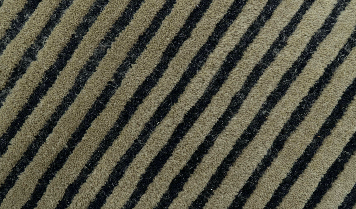 Modern Stripes Design Black And Brown 8x10 Hand Tufted Wool Area Rug